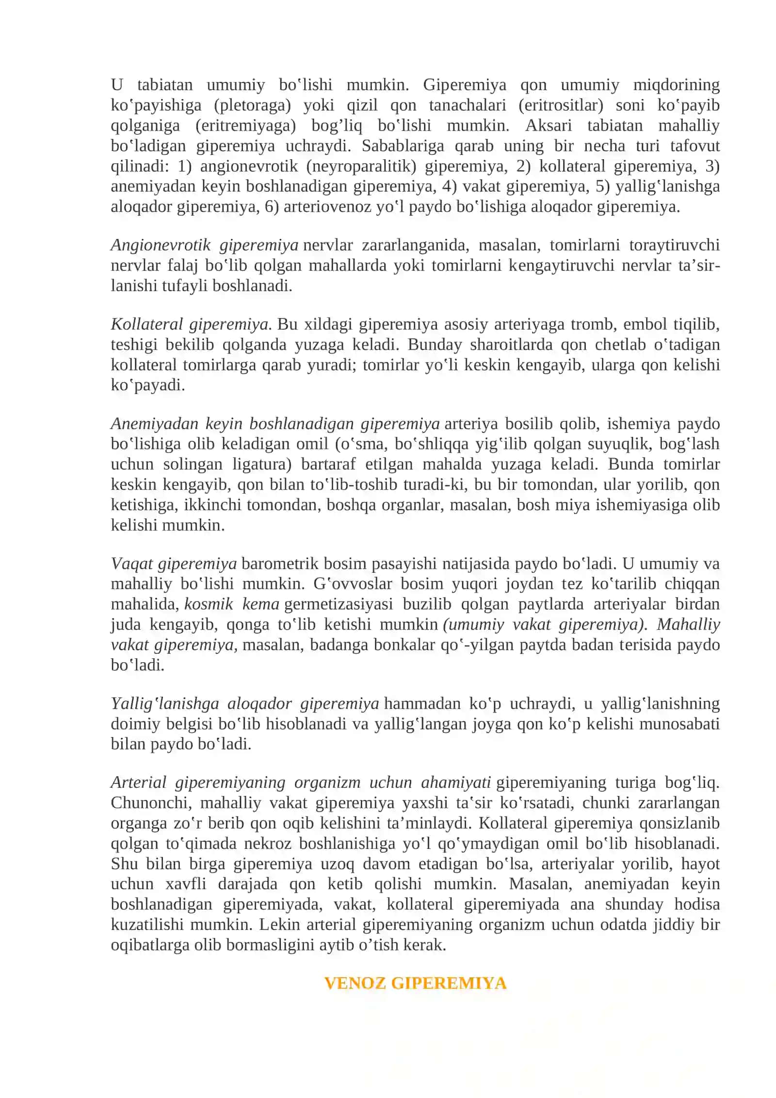 Gemodinamika buzilishi, tromboembolik kasalliklar va shok. Giperemiya va dimlanish 3