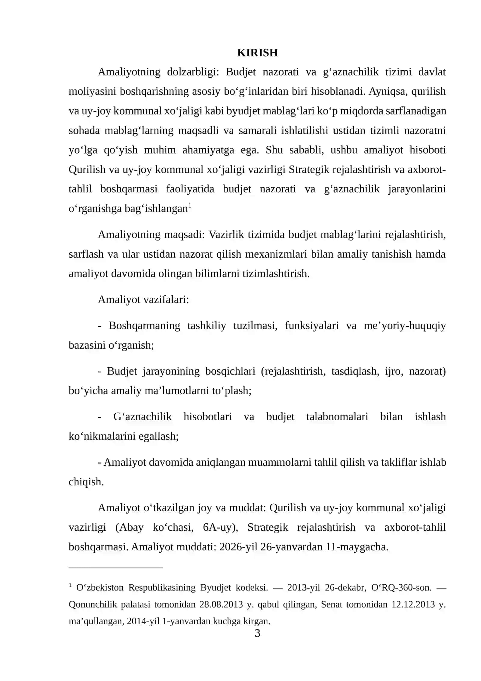 “QURILISH VA UY-JOY KOMMUNAL XO'JALIGI VAZIRLIGI” DAGI AMALIYOT HISOBOTI. 3