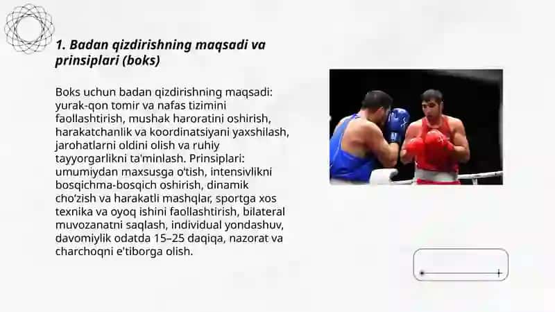 Tanlangan sport turi bo'yicha badan qizdirish mashqlarini tuzish (boks) 3