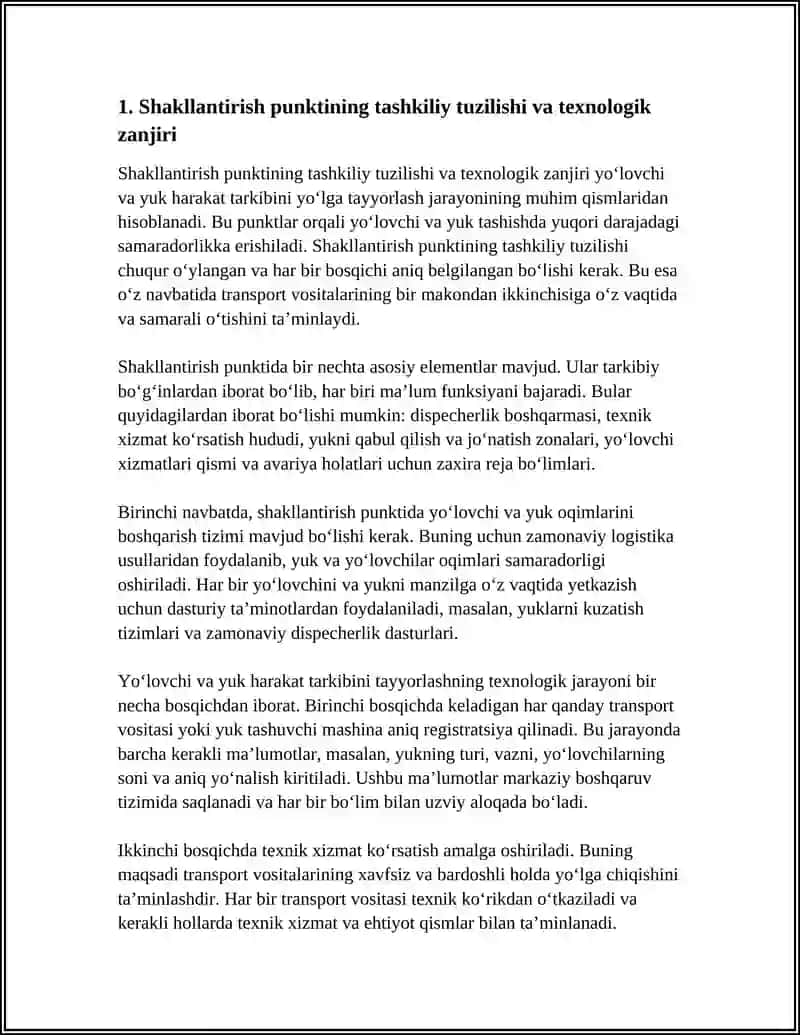 SHAKLLANTIRISH PUNKTIDA YOʻLOVCHI VA YUK HARAKAT TARKIBINING YOLGA TAYYORLASHNING TEXNOLOGIK JARAYONI 3