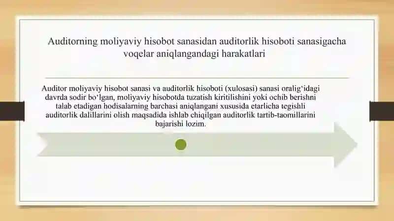 Moliyaviy hisobot tuzilgan sanadan so'ng sodir bo'lgan voqealar va ular aniqlanganda auditor harakati 3