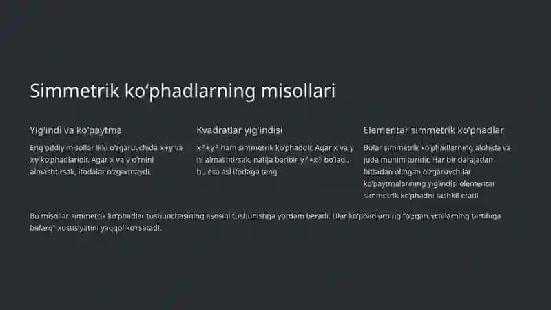 Simmetrik ko’phadlar va Asosiy Teorema 3