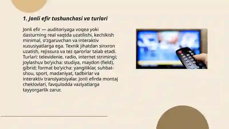 JONLI EFIR TAYYORLASHNING ASOSIY TAMOYILLARI VA TUSHUNCHALAR 3
