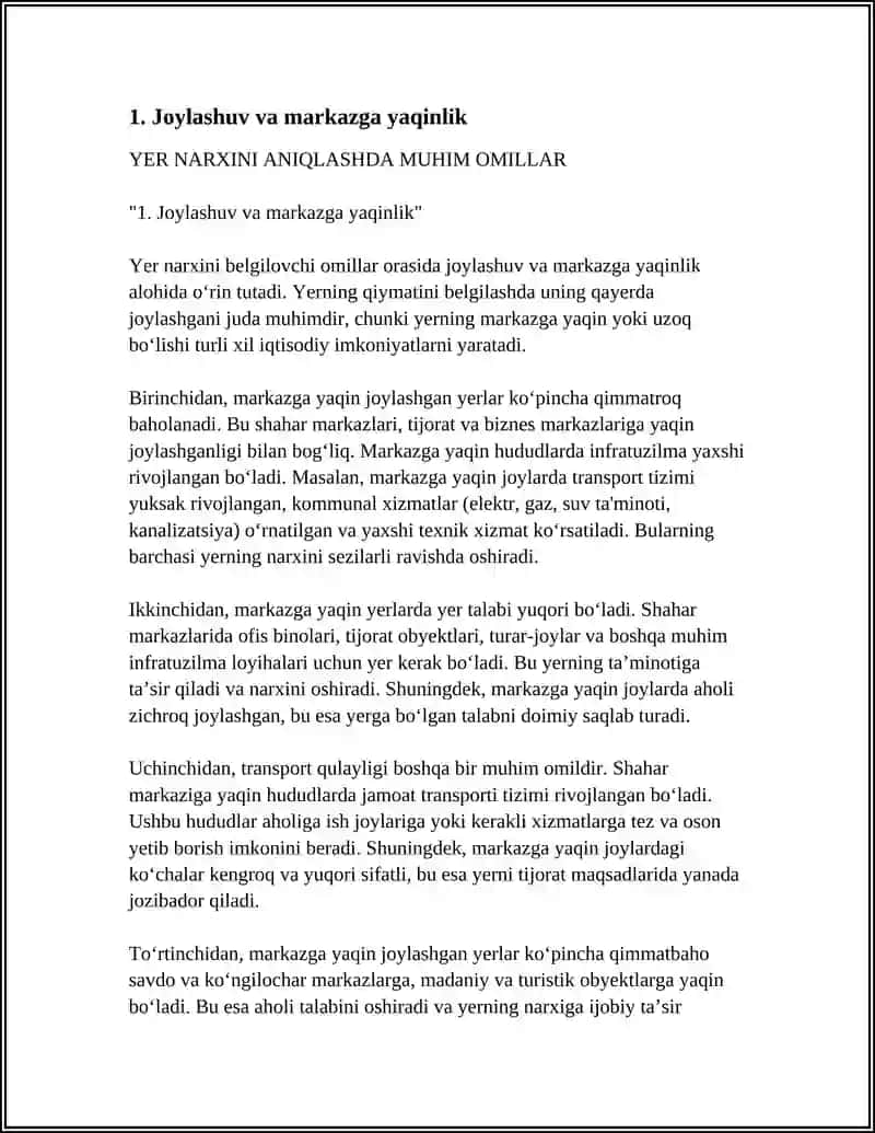 Yerning Narxi Uni Belgilovchi Omillar 3