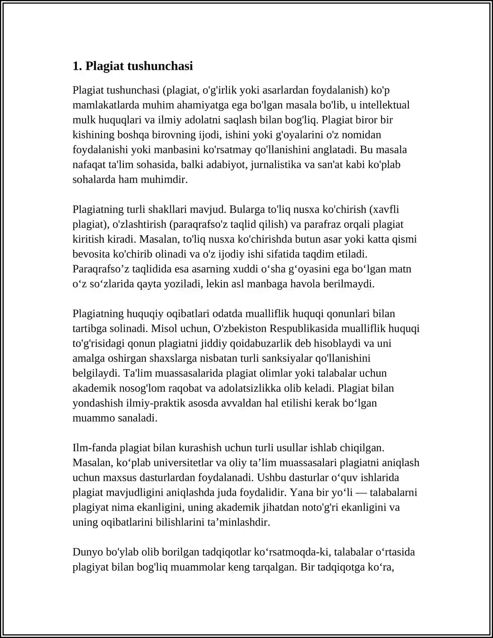 PLAGAIAT HAQIDA TUSHUNCHA, ANTIPLAGIAT HAQIDA HUQUQIY VA MEYORIY HUJJAT 3