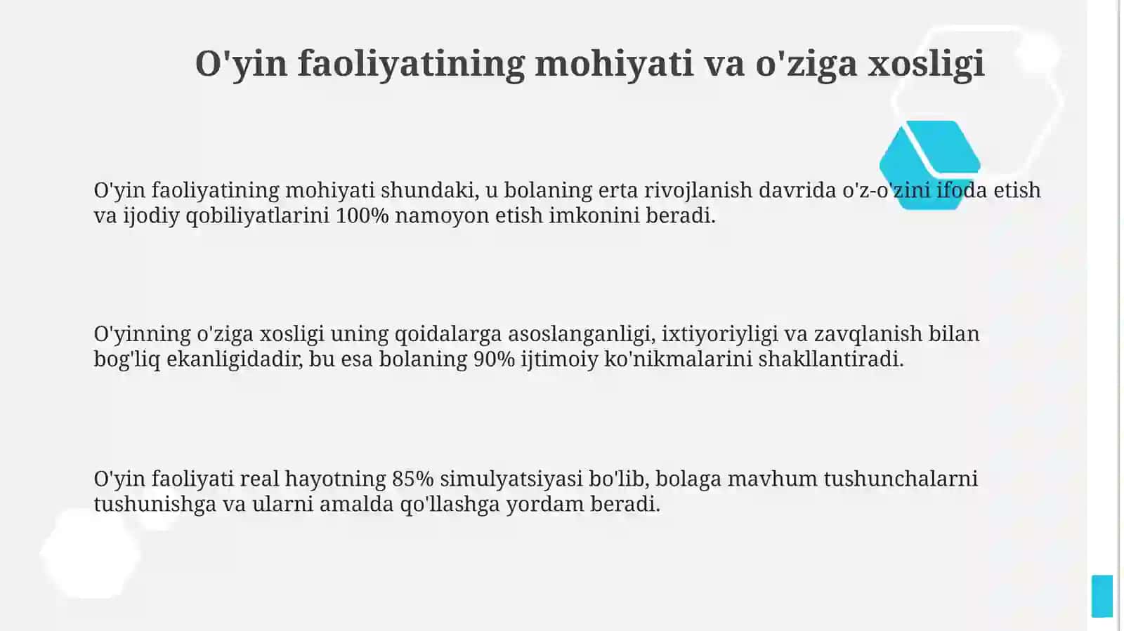 O'yin faoliyatining mohiyati va o'ziga xosligi 3