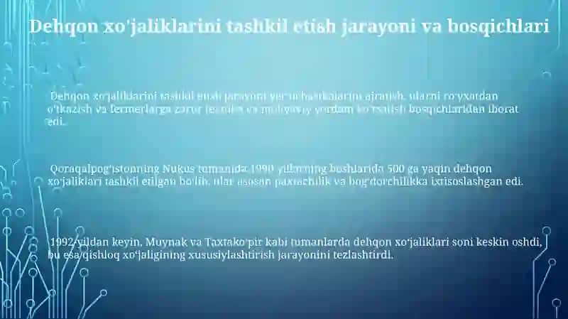 Qoraqalpoğistonda dehqon fermer xójaligining tashkil etilishi 3