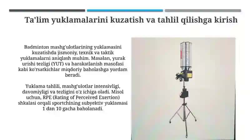 Badminton mashg'ulot yuklamalarini nazorat va tahlil qilish uslublari 3