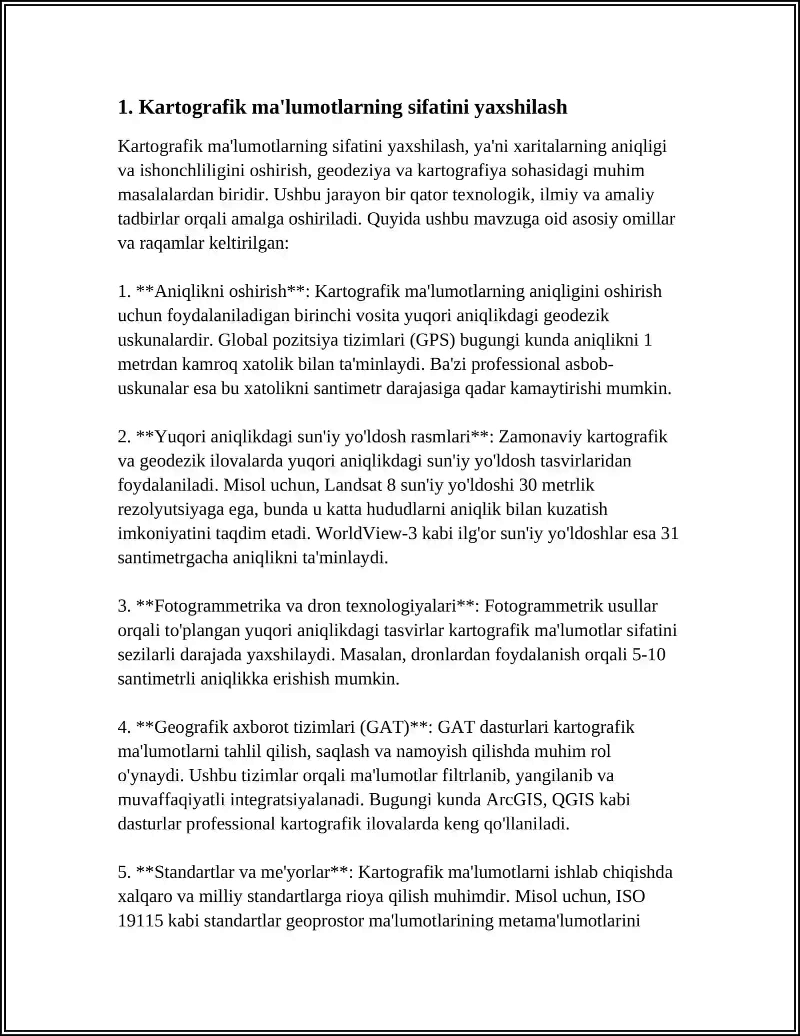 ÓZBEKISTON RESPUBLIKASIDAGI KARTOGRAFIK MUAMMOLAR VA ULARNI YECHIMINI KARTOGRAFIK TAMINLASH YOLLARINI ANIQLASH 3