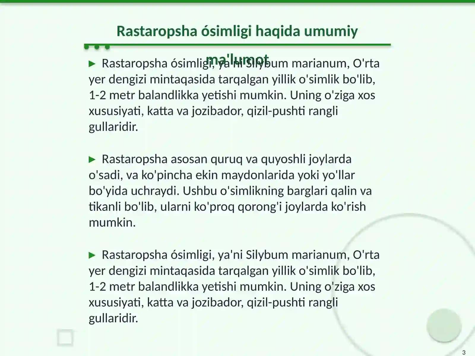 Rastaropsha ósimligi haqida 3
