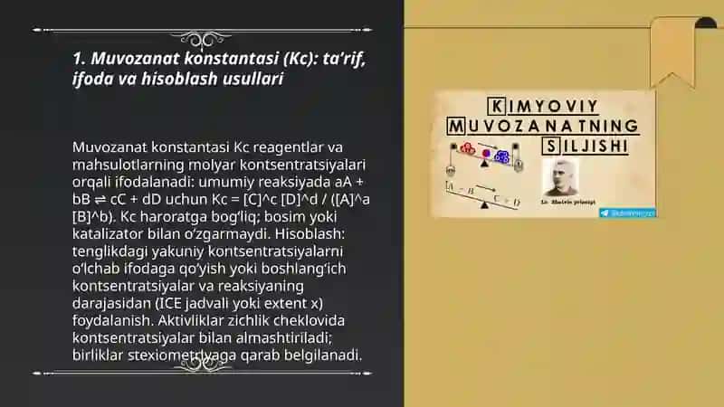 Muvozanat konstantalari va ular orasida bogʻliqlik jarayonlari 3