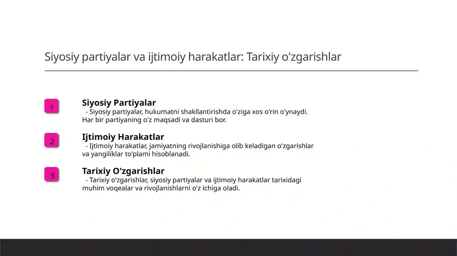 Partiyalar, ijtimoiy va siyosiy harakatlar tushunchasi, xususiyatlari va ularning jamiyatdagi ijtimoiy o'rni 3