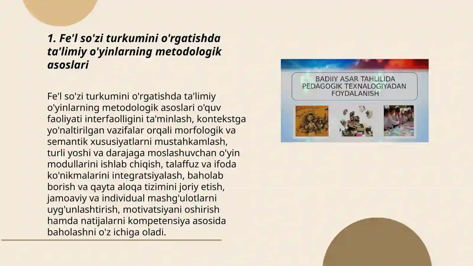 Fel soz turkumini o'rganishda qo'llanadigan talimiy o'yinlarni tayyorlash 3