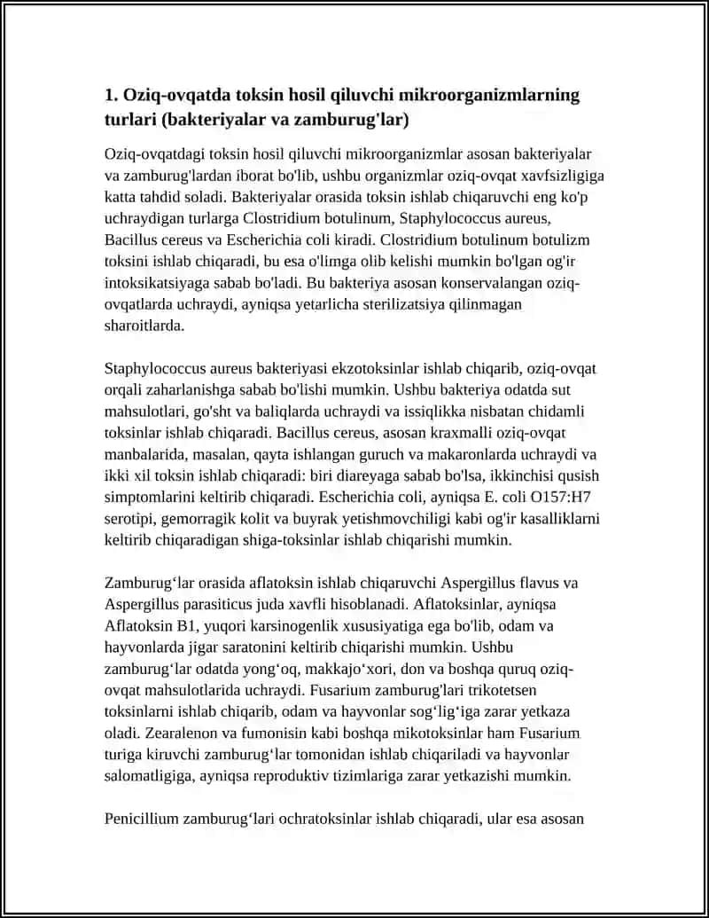 MIKROORGANIZMLARNING OZIQ-OVQATDAGI TOKSINLAR HOSIL QILISH XUSUSIYATLARI 3