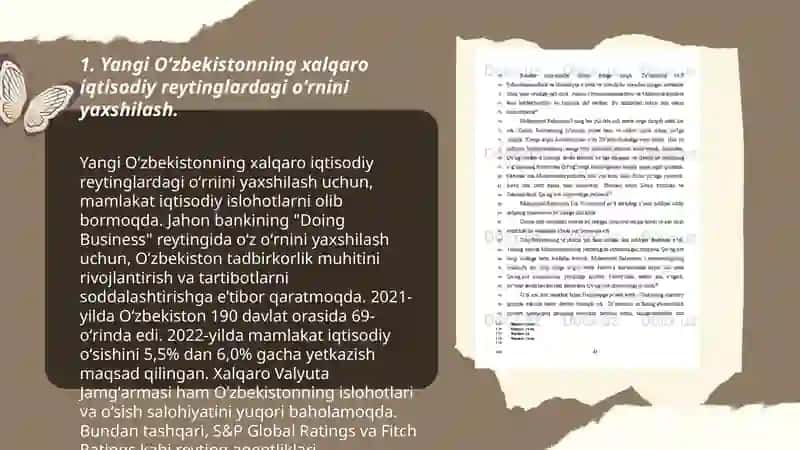 Yangi Oʼzbekiston iqtisodiy va madaniy hayotida roʼy verayotgan oʼzgarishlarning xalqaro reyting va indekslarda aks etishi 3