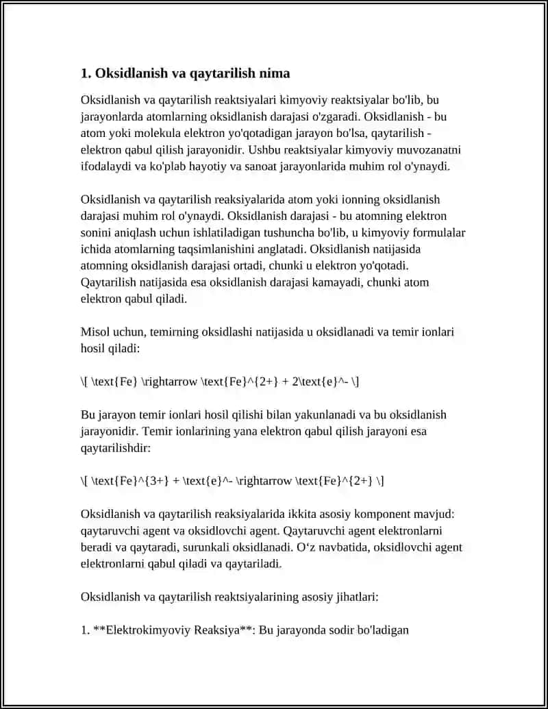 OKSIDLANISH QAYTARILISH REAKSIYASI 3