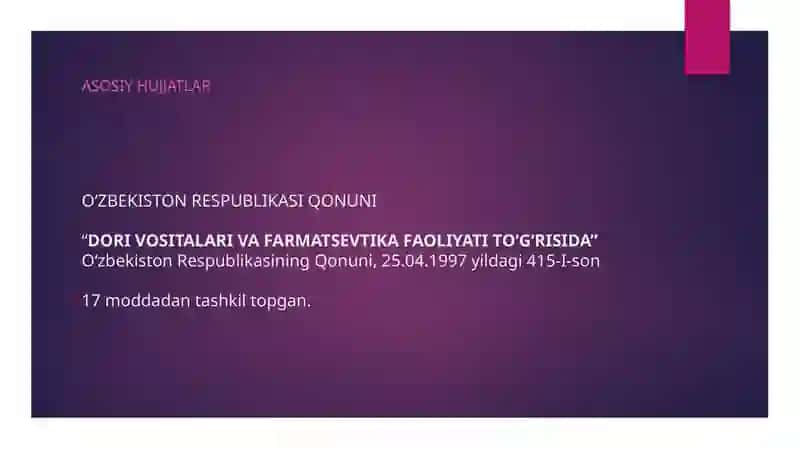 Dorivositalarininazoratqilishdafoydalaniladiganme'yoriyhujjatlar.DorivositalariningDavlatreestri 3