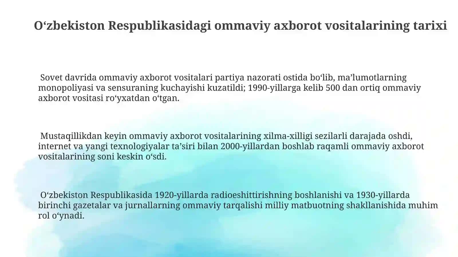 O‘zbekiston Respublikasida ommaviy axborot vositalarining faoliyati 3