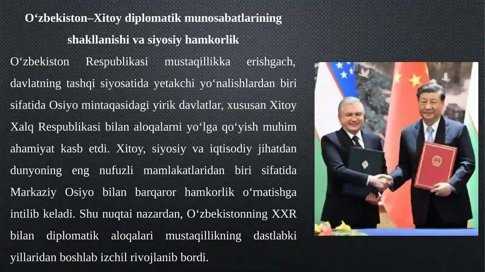 OʻZBEKISTONNING XXR ( XITOY XALQ RESPUBLIKASI) BILAN ALOQALARI 3
