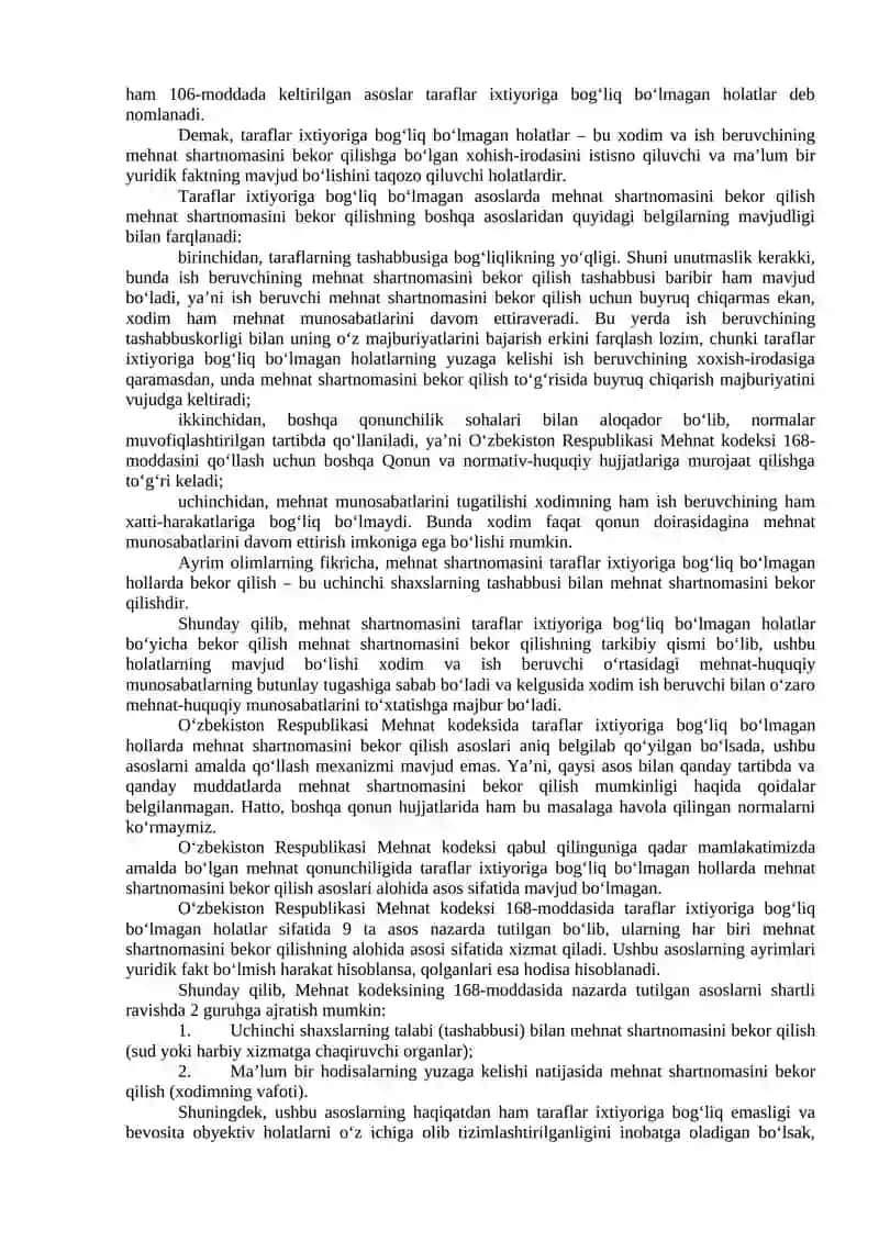 Taraflar ixtiyoriga bogʻliq boʻlmagan holatlar boʻyicha mehnat shartnomasini bekor qilish 3