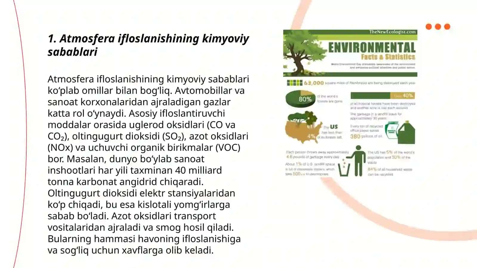 Kimyo va Ekologiya muammolari. Atrof-muhitni muhofaza qilishda kimyo fanining roli 3