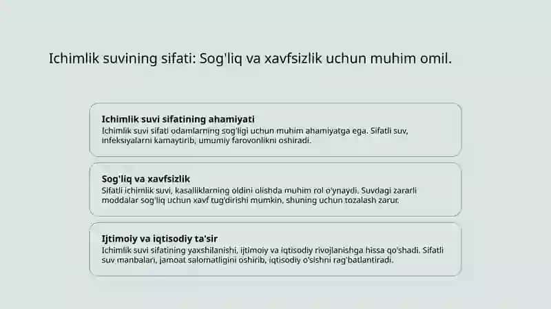 Ichimlik suvining sifatini yaxshilashdagi asosiy usullar. 3