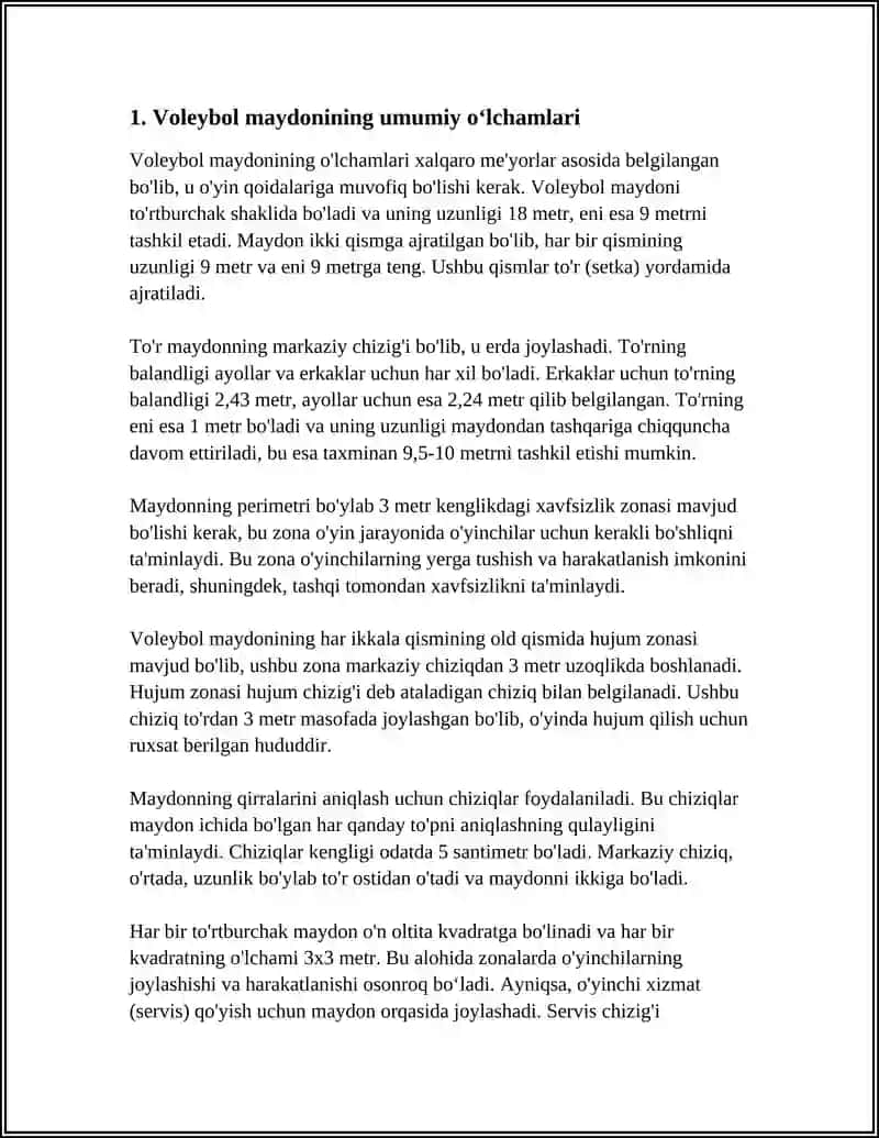 Voleybol Sport Turining Maydon Oʻlchamlari va Jihozlari 3