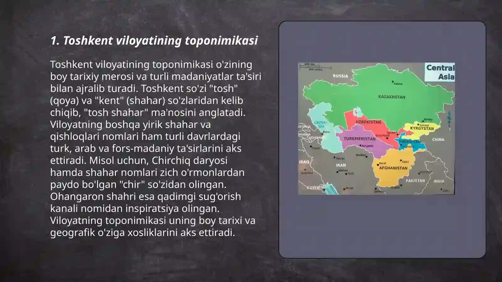 Toshkent viloyatining toponimikasi 3