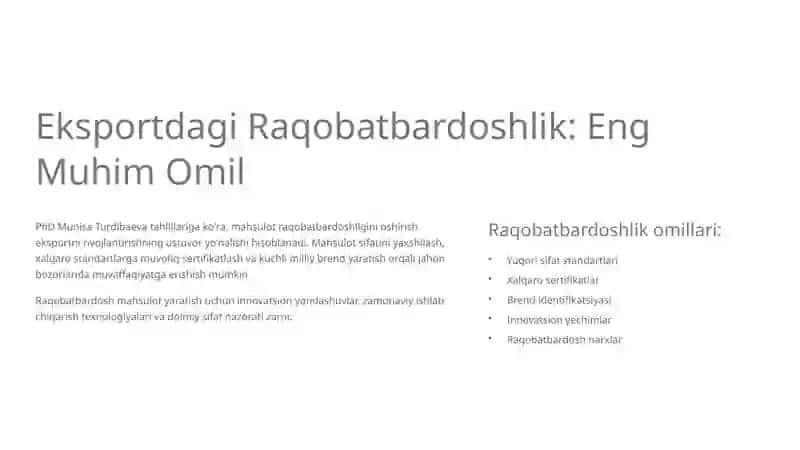 Eksport Salohiyatini Oshirish Yo'llari: O'zbekistonning Yangi Imkoniyatlari 3