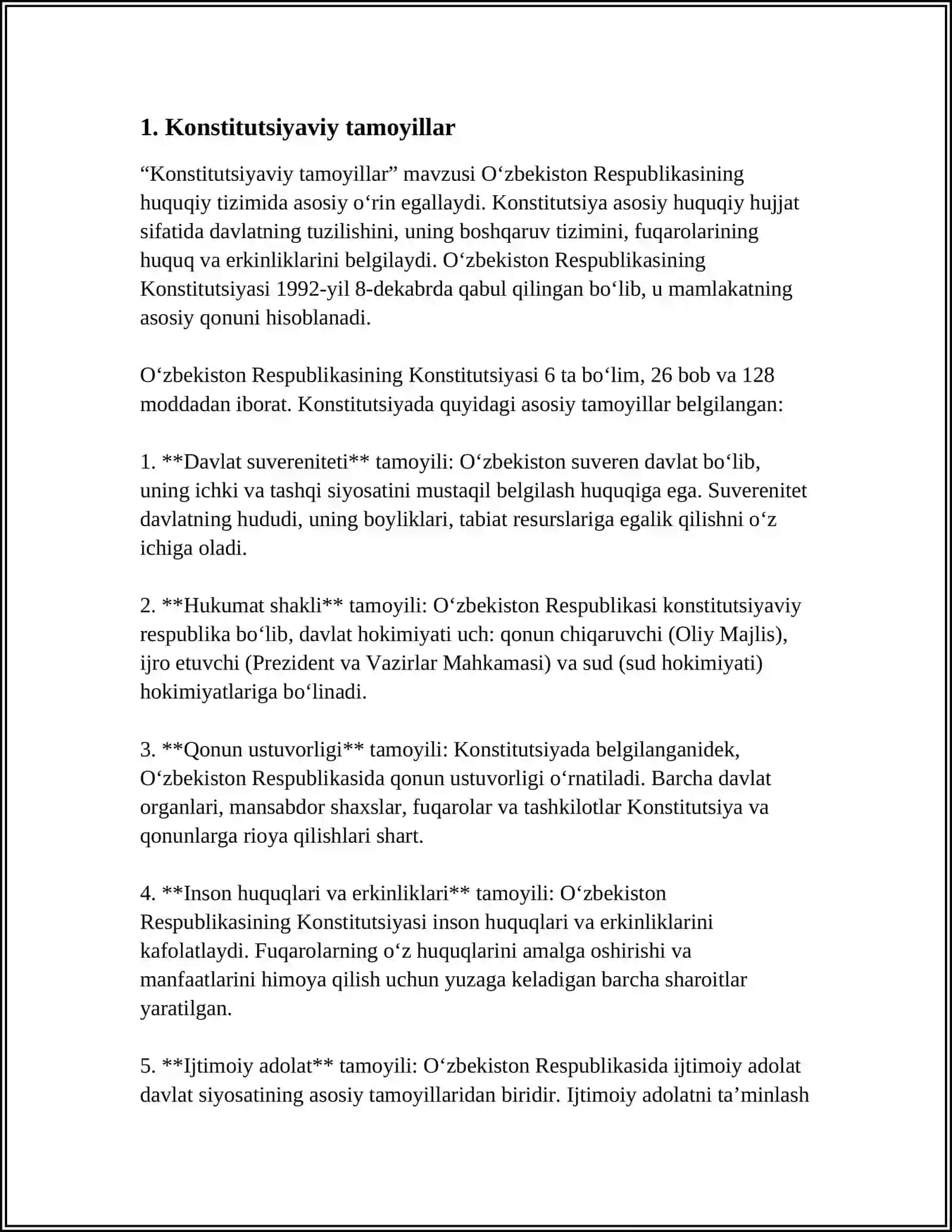MUSTAQIL ISH Mavzu: KONSTITUTSIYANI TURKUMLARGA BOʻLISH 3