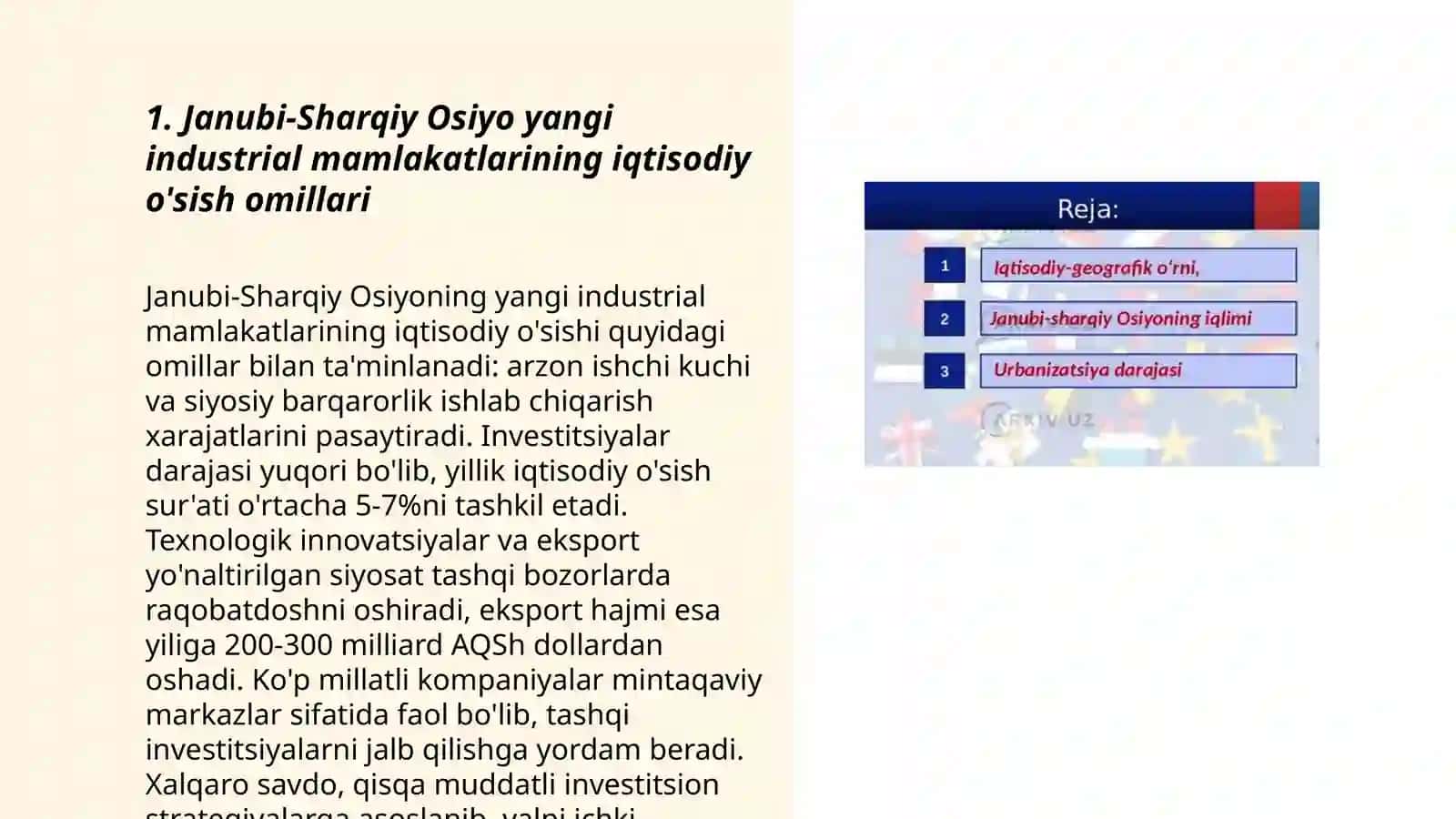 Janubi-Sharqiy Osiyo yangi industrial mamlakatlarida iqtisodiy rivojlanish muvaffaqiyatlari 3
