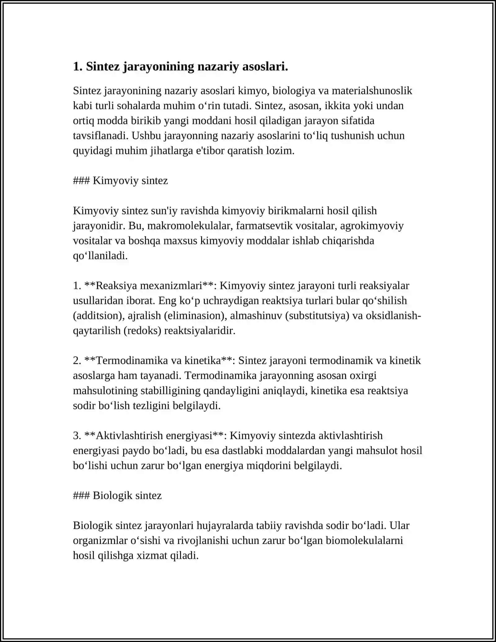 PIPTED SINTEZI VA UNGA QO'YILADIGAN TALABLAR 3