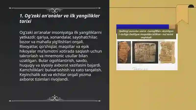 Ogʻzaki anʼanalar va ilk yangiliklar tarixi 3