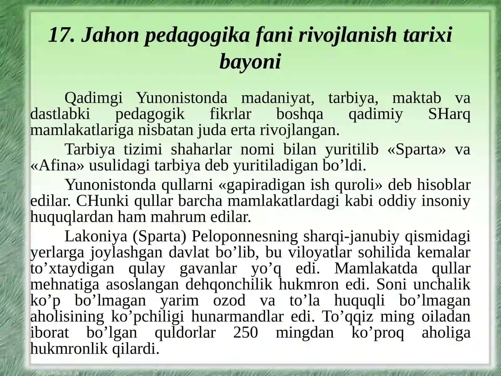Jahon pedagogika fani rivojlanish tarixi bayoni 3