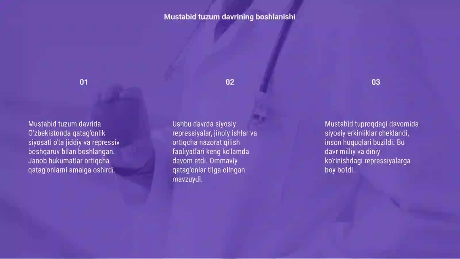 Mustabid tuzum davrida Oʻzbekistondagi qatagʻonlik siyosatining asosiy bosqichlari 3