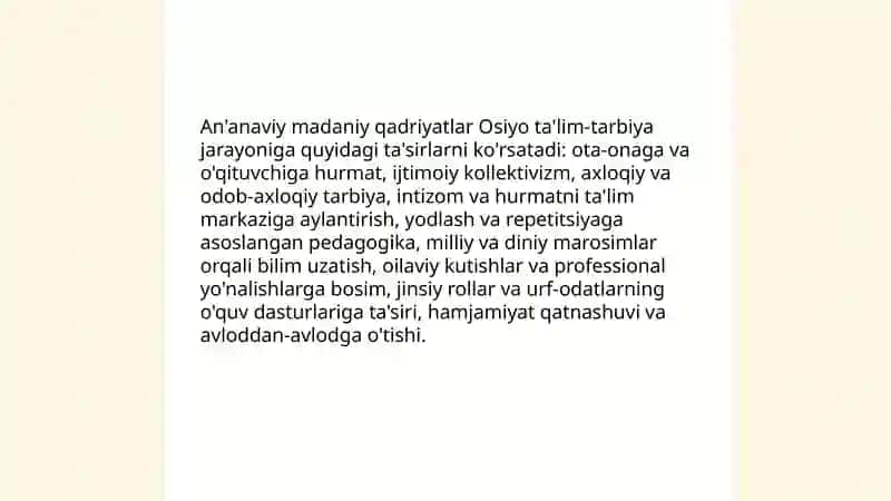 Osiyo mamlakatlarida ta'lim tarbiya jarayonlarining o'ziga xos xususiyatlari 3