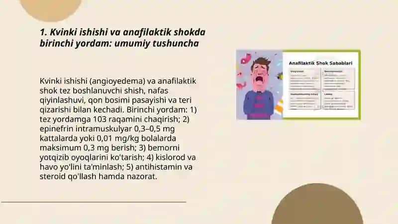 Kvinki ishishi va anafilaktik shokda birinchi yordam 3