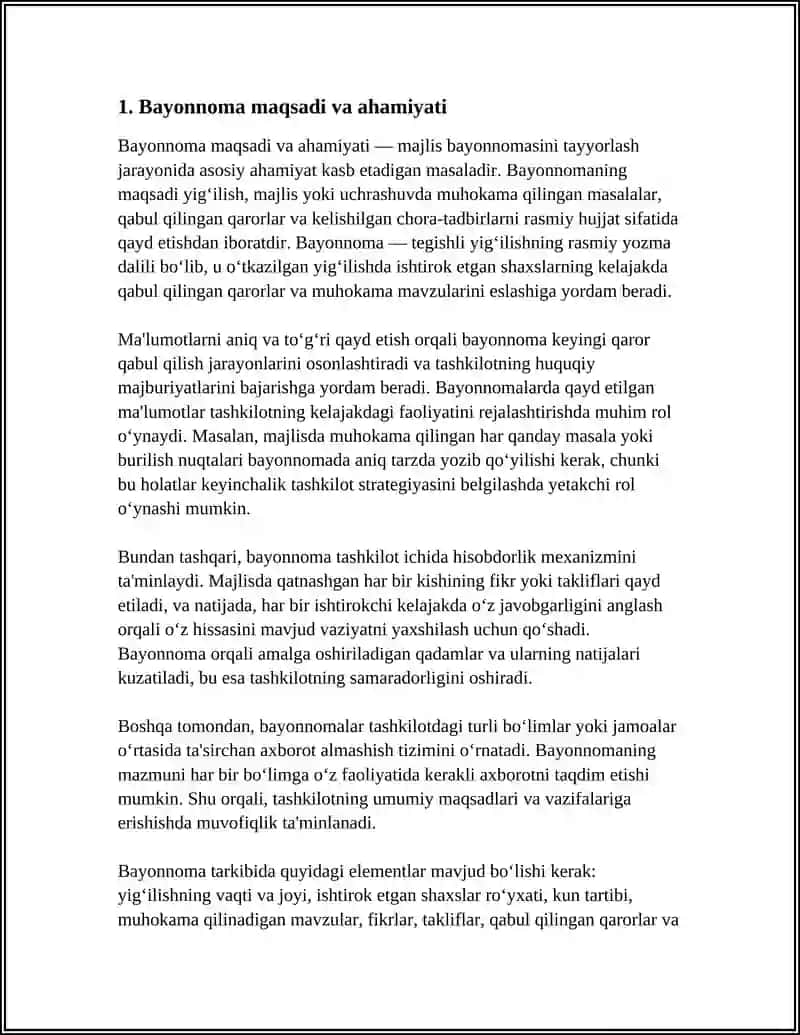 MAJLIS BAYONNOMASI MATNI TAYYORLASH 3