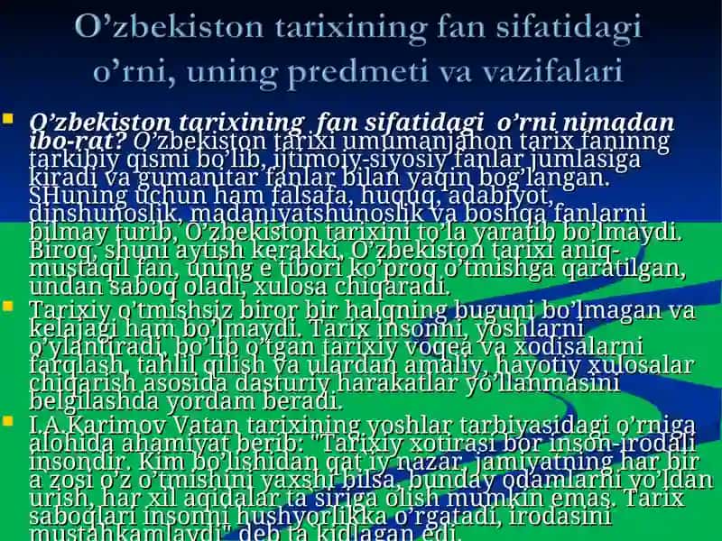 O’zbekiston tarixi fanining predmeti, nazariy metodologik asoslari, manbalari va ahamiyati 3