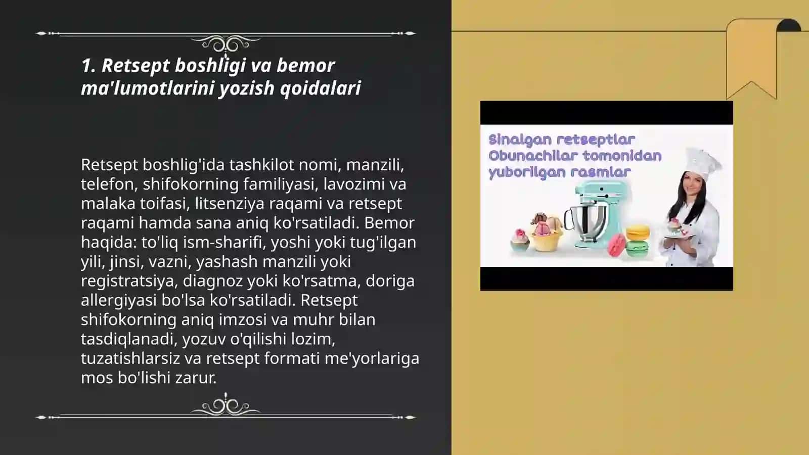 Retseptura retsep yozish qoidalari kukun uchun 3