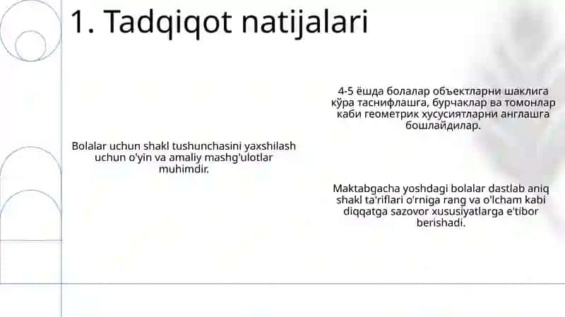 Maktabgacha yoshdagi bolalar ob'ektlarning shaklini tushunish 3