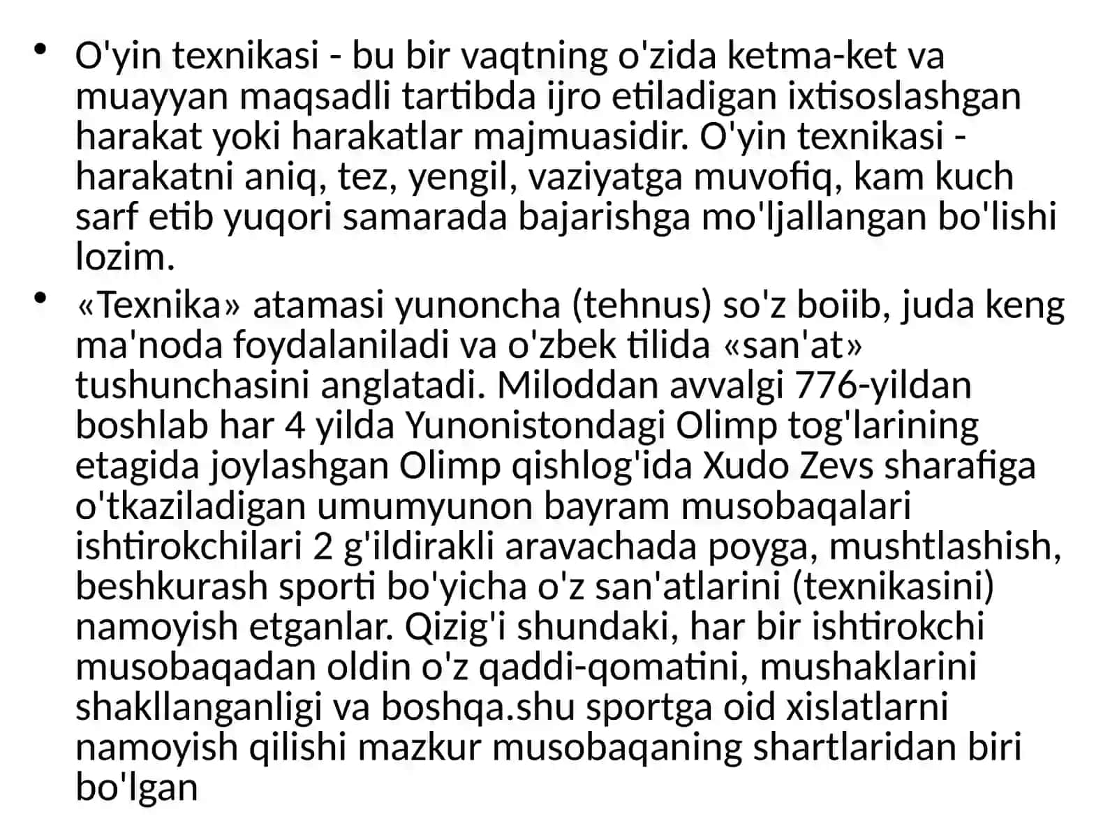 O'yin texnikasi.Sport texnikasing umumiy asoslari. Texnikaning tasniflanishi 3