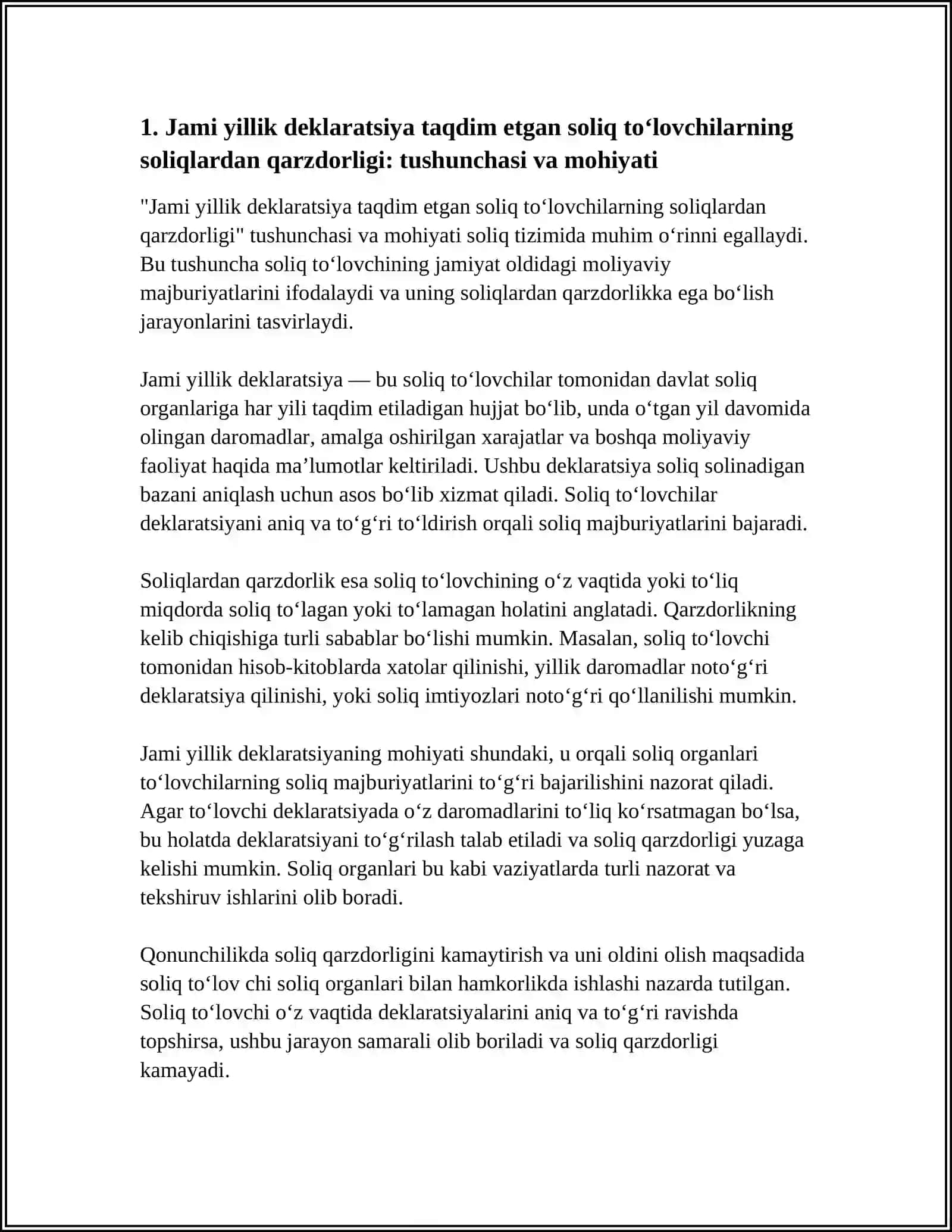 JAMI YILLIK DEKLARATSIYA TAQDIM ETGAN SOLIQ TO‘LOVCHILARNI SOLIQLARDAN QARZDORLIGI 3