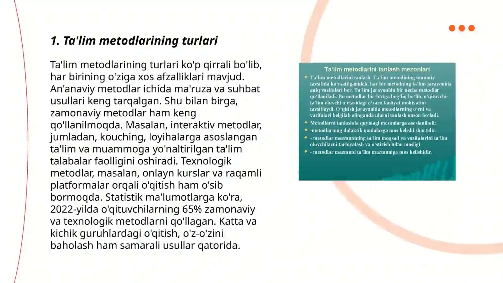 Ta'lim metodlari va shakllarini amaliyotida qòllanilishi 3