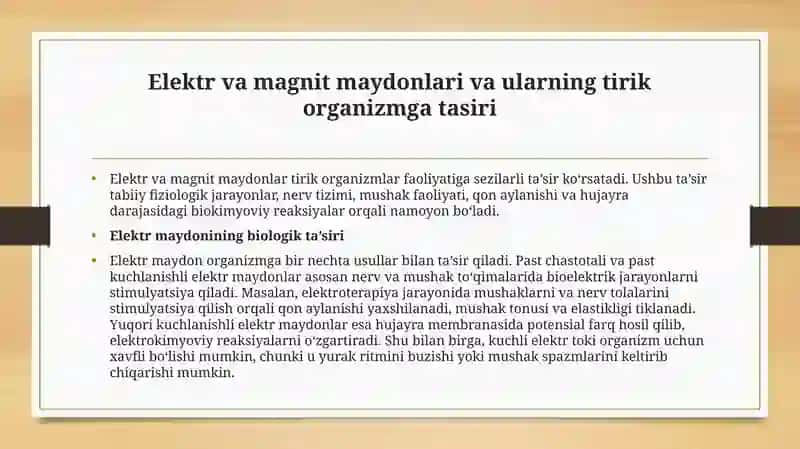 Elektr va magnit maydonlari va ularning trik organizmga tasiri.Elektrografiya usullarini fizik asoslarini o'rganish.(EKG,EEG,EMG,) 3