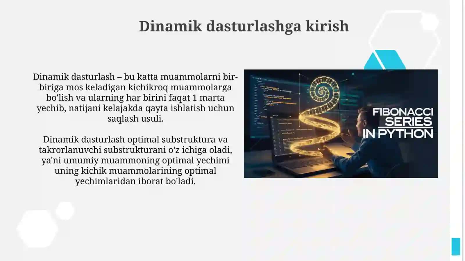 Dinamik dasturlashni oqitish.Fibonacci sonlari vaboshqa rekurrent masalalarini C# bilandasturlash 3