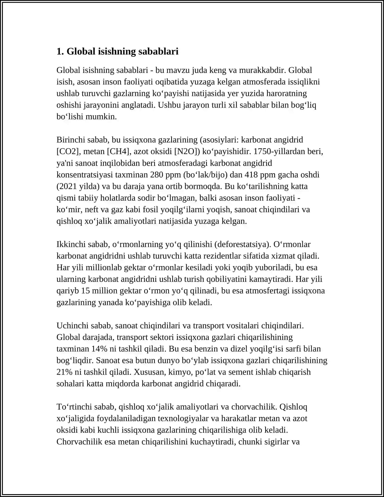 GLOBAL IQLIM OʻZGARISHI, UNING OQIBATLARI VA QARSHI KURASHISH CHORA TADBIRLARI 3