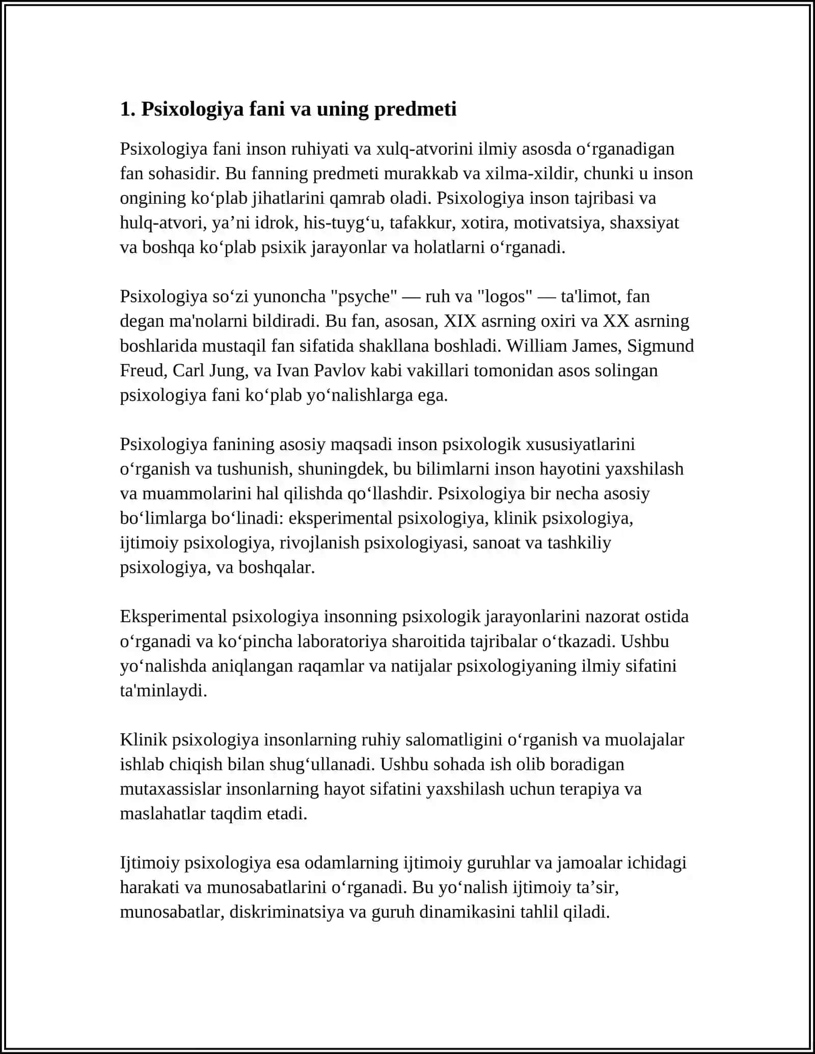 MUSTAQIL ISH Mavzu: PSIXOLOGIYA FANINING PREDMETI 3