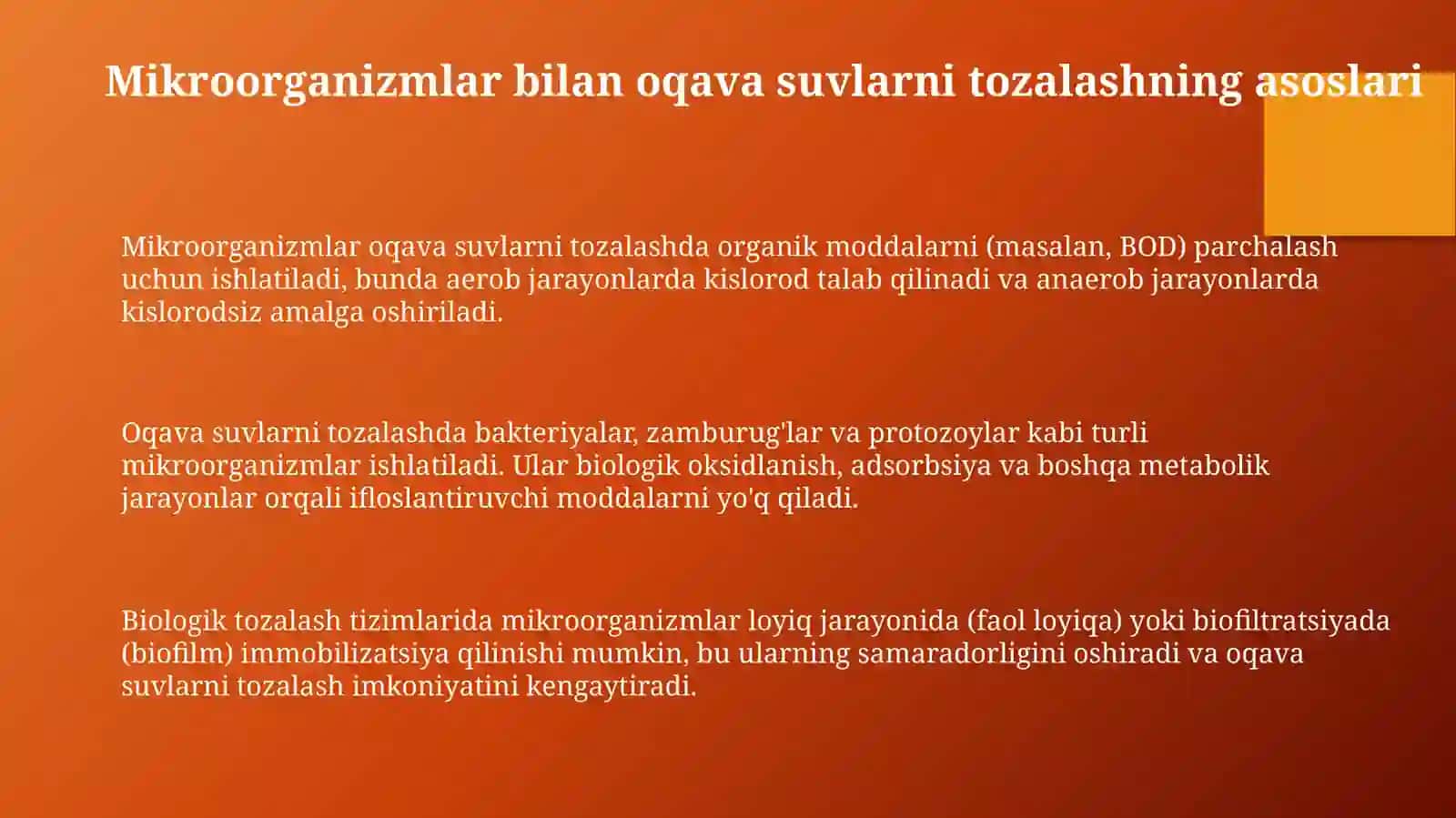 Oqava suvlarni mikroorganizmlar yordamida tozalash 3