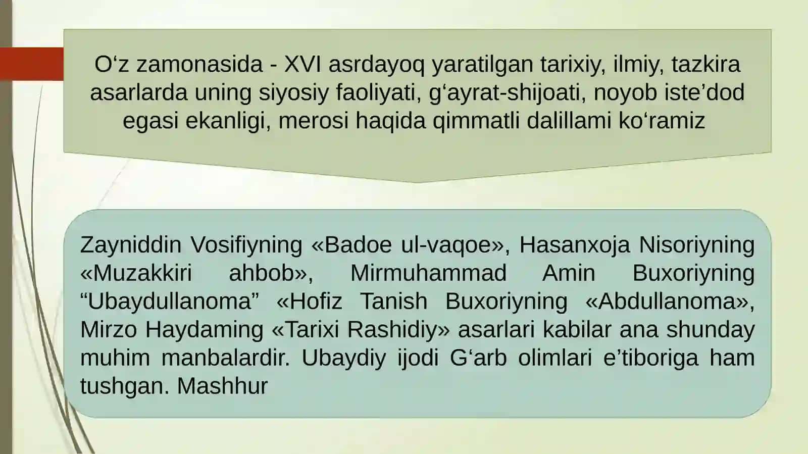 UBAYDIYNINGO‘ZBEK MUMTOZ ADABIYOTIDA TUTGAN O‘RNI 3